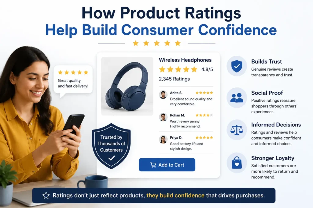 Product ratings displayed on an online shopping page help consumers compare products and make confident purchasing decisions.