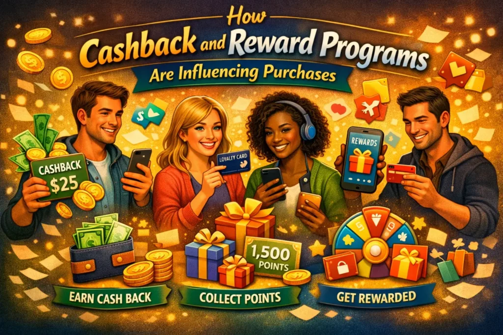 How Cashback and Reward Programs Are Influencing Purchases, featuring digital rewards, cashback offers, and loyalty benefits that encourage smarter shopping.