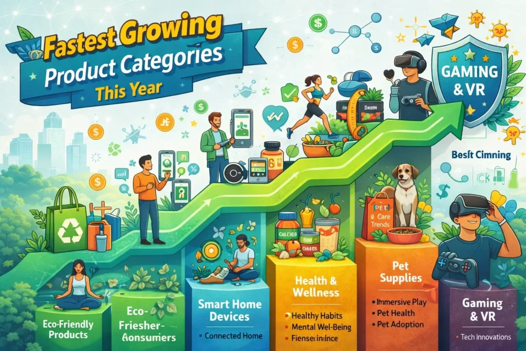 Fastest Growing Product Categories This Year, featuring trending consumer products, emerging market segments, and evolving shopping preferences.