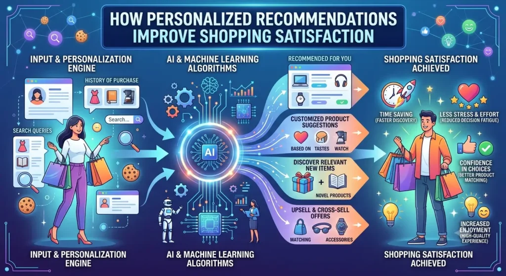 Personalized product recommendations displayed on an online shopping platform based on customer preferences and browsing history.
