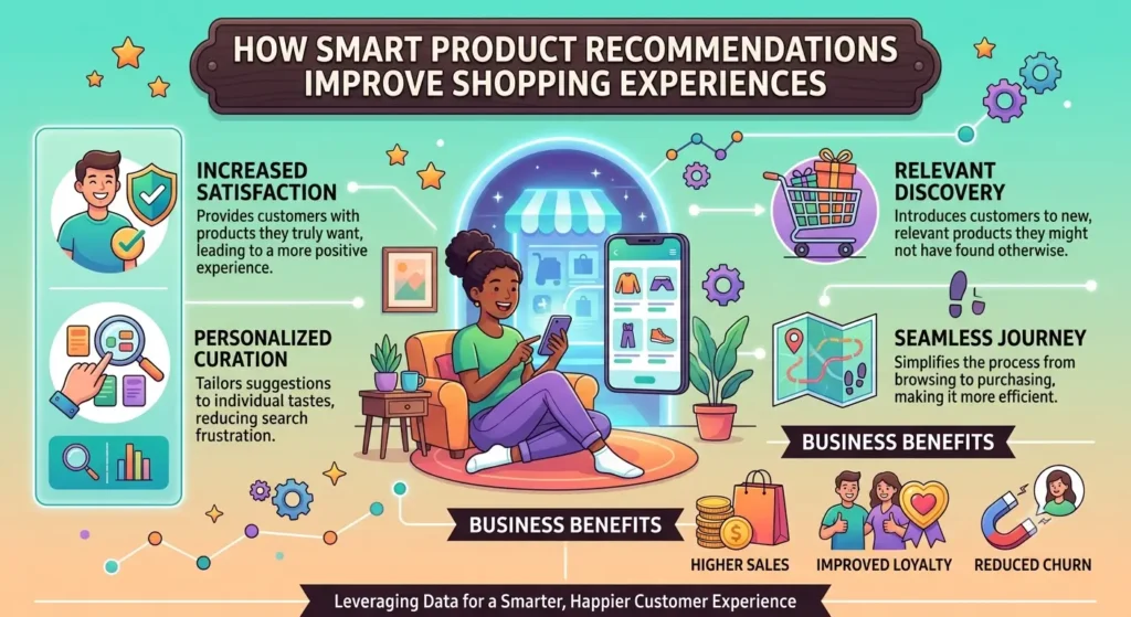 Online shopper browsing personalized product recommendations tailored to preferences and previous purchase behavior.
