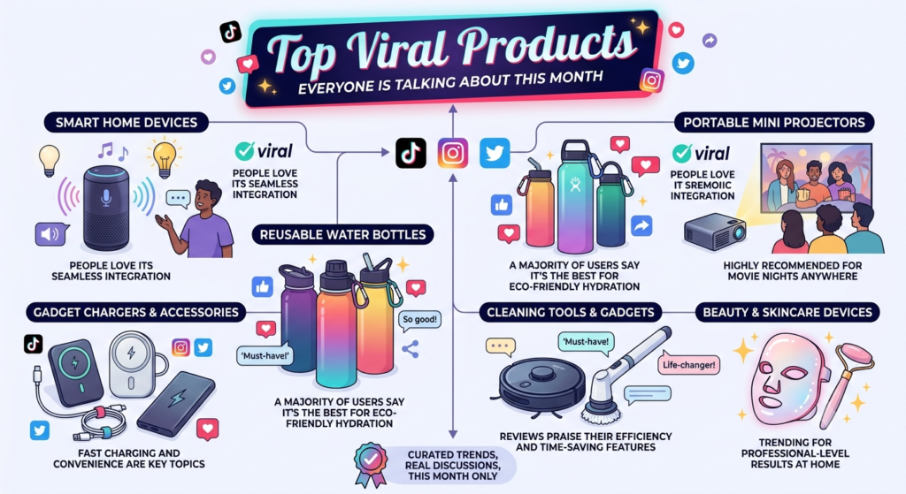 Collection of trending viral products gaining attention across social media and online marketplaces this month.