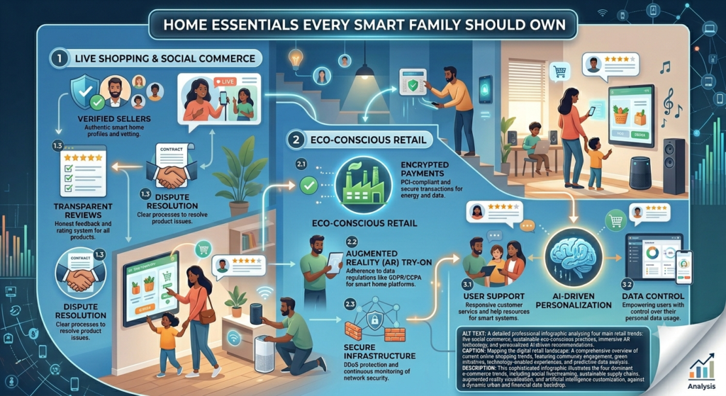 Alt Text: A curated collection of modern smart home devices and practical family essentials neatly arranged in a bright, organized living space.